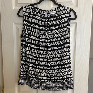 Calvin Klein Black and White Ruffled Sleeveless Blouse